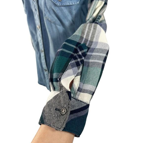Rails XSmall Blue Chambray & soft Plaid Long Sleeve Shirt - Picture 7 of 10